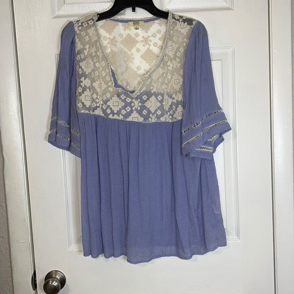 Kori Tops - Kori Embroidered Periwinkle Lace Top